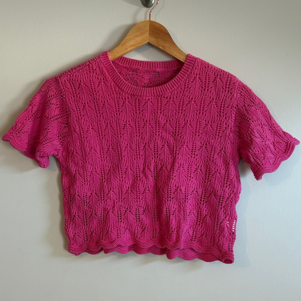Fuchsia Lace Knit Crop Top